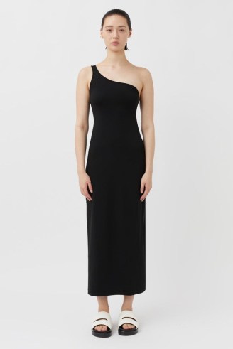 C&M CAMILLA AND MARC Luciano Asymmetrical Jersey Maxi Dress in Black ~ one shoulder dresses ~ asymmetric neckline fashion