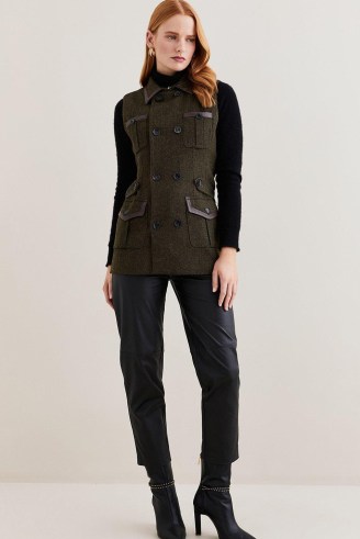 Lydia Millen Heritage Tweed Sleeveless Jacket Dark Green | women’s chic vintage style clothes | womens retro inspired jackets - flipped