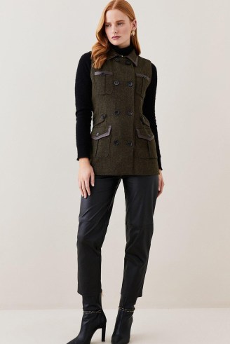Lydia Millen Heritage Tweed Sleeveless Jacket Dark Green | women’s chic vintage style clothes | womens retro inspired jackets