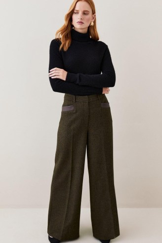 Lydia Millen Heritage Tweed Wide Leg Trousers Dark Green | chic vintage style fashion | retro look clothing
