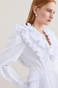 Lydia Millen Pleat Ruffle Poplin Woven Blouse in Ivory ~ romance inspired clothes ~ romanic ruffled blouses ~ feminine fashion ~ frill detail peplum tops