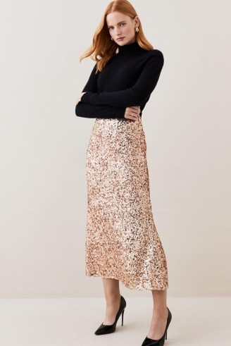 Lydia Millen Textured Sequin Skirt Rose Gold | sequinned occasion skirts | luxe evening fashion - flipped