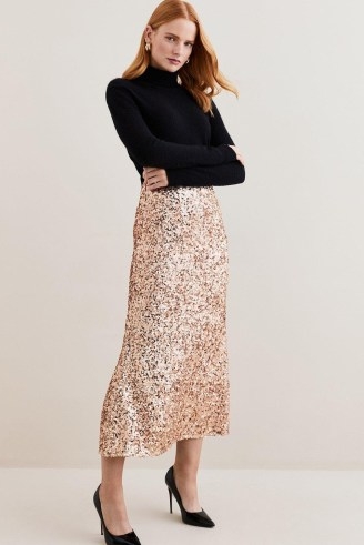 Lydia Millen Textured Sequin Skirt Rose Gold | sequinned occasion skirts | luxe evening fashion