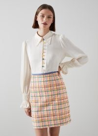 L.K. Bennett Marguerite Multi-Coloured Tweed and Denim Skirt | classic textured check skirts | multicoloured checks