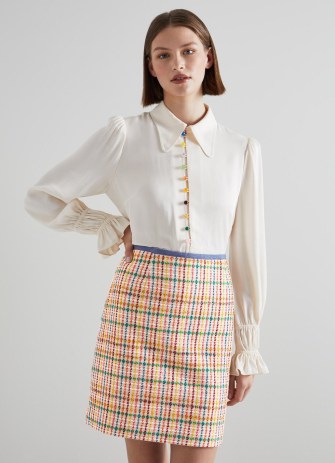 L.K. Bennett Marguerite Multi-Coloured Tweed and Denim Skirt | classic textured check skirts | multicoloured checks - flipped