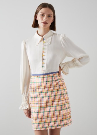 L.K. Bennett Marguerite Multi-Coloured Tweed and Denim Skirt | classic textured check skirts | multicoloured checks