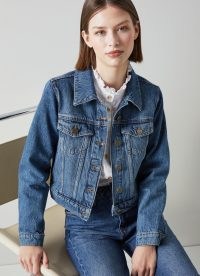 L.K. BENNETT Melle Mid-Indigo Organic Cotton-Blend Denim Jacket ~ womens casual jackets ~ classic outerwear