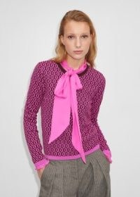ME and EM Merino Hexagon Geo Jacquard Crew Neck Jumper Ultra Pink/Treacle – women’s pink geometric patterned round neck jumpers