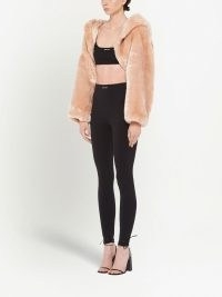 Miu Miu Aspen hooded cropped jacket in blush pink – plush crop hem jackets – luxe fake fur outerwear