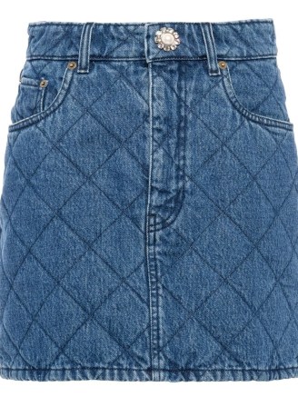 Miu Miu diamond quilted denim miniskirt ~ womens blue designer mini skirts ~ crystal embellished button