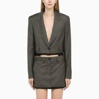 Miu Miu Grey cropped jacket – womens single breasted crop hem jackets – women’s designer fashion