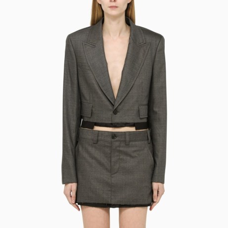 Miu Miu Grey cropped jacket – womens single breasted crop hem jackets – women’s designer fashion - flipped