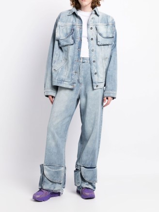 Natasha Zinko pocket-hem cargo jeans light blue ~ casual unisex denim fashion - flipped