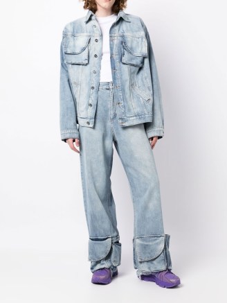 Natasha Zinko pocket-hem cargo jeans light blue ~ casual unisex denim fashion