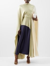 ROKSANDA Andromeda colour-block silk-satin gown in cream ~ cape inspired gowns ~ fluid colourblock maxi dresses ~ chic occasion clothes