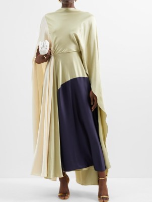 ROKSANDA Andromeda colour-block silk-satin gown in cream ~ cape inspired gowns ~ fluid colourblock maxi dresses ~ chic occasion clothes - flipped