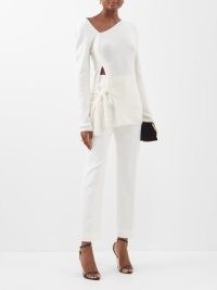 TOM FORD Asymmetric cashmere-blend side-tie sweater in cream ~ chic sweaters ~ women’s contemporary knitwear