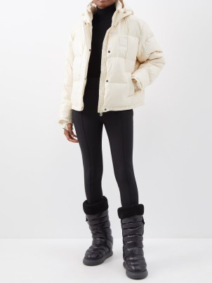 FENDI FF-logo patch quilted down jacket in cream – women’s hooded puffer jackets – padded outerwear