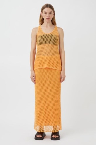 CAMILLA AND MARC Nova Knit Maxi Skirt in Apricot Orange – knitted sheer overlay column maxi skirts - flipped