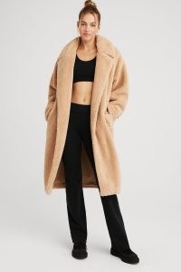 alo yoga OVERSIZED SHERPA TRENCH in CAMEL ~ luxe textured light brown coats ~ faux shearling fur outerwear