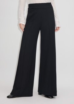 ME and EM Perfect Simplicity Ponte Palazzo Pant in Black ~ chic tailored wide leg trousers - flipped
