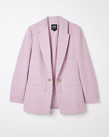 RIVER ISLAND PINK BOUCLE BLAZER – womens textured blazers – women’s tweed style jackets - flipped