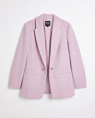 RIVER ISLAND PINK BOUCLE BLAZER – womens textured blazers – women’s tweed style jackets