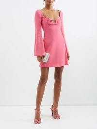GIAMBATTISTA VALLI Bow-appliqué flared-sleeve crepe mini dress in pink – front cut out occasion dresses – ruched bust detail