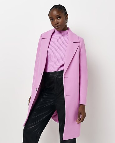 RIVER ISLAND PINK COLLARED COAT ~ womens single breasted coats - flipped