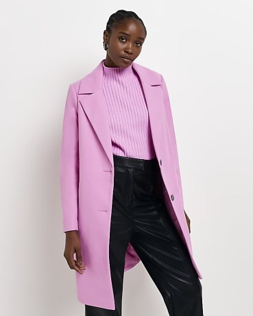 RIVER ISLAND PINK COLLARED COAT ~ womens single breasted coats