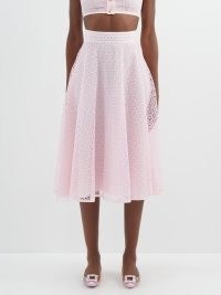 GIAMBATTISTA VALLI Floral-macramé midi skirt in pink / sheer overlay skirts