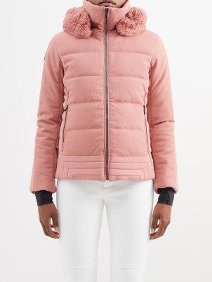 FUSALP Gardena faux-fur hooded down ski jacket in pink – womens padded winter sports jackets - flipped