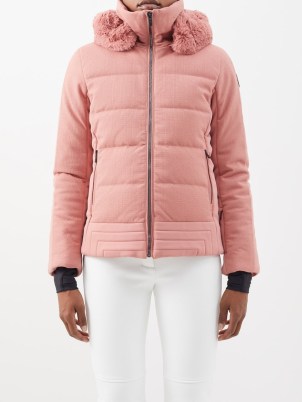 FUSALP Gardena faux-fur hooded down ski jacket in pink – womens padded winter sports jackets