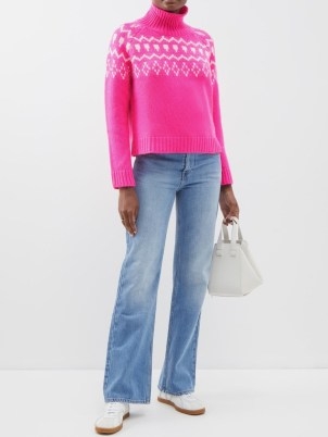 LISA YANG Nina roll-neck cashmere sweater in pink ~ womens vibrant sweaters - flipped