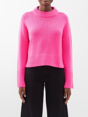 LISA YANG Sony cashmere sweater in pink ~ bright round neck jumpers - flipped