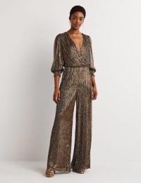 Boden Plisse Palazzo Jumpsuit in Gold, Black Lurex | women’s metallic jumpsuits | womens all-in-one party fashion