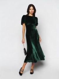 Reformation Quinne Velvet Dress in Forest ~ luxe green fitted empire waist dresses ~ plush fashion
