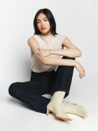 Reformation Ramona Ankle Boot in Parmesan ~ off white square toe kitten heel boots ~ luxe leather footwear
