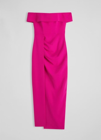 L.K.BENNETT Rampling Pink Crepe Bodycon Maxi Dress ~ glamorous off the shoulder evening dresses ~ magenta occasion clothes ~ thigh high slit - flipped