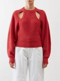ISABEL MARANT Palma cutout ribbed sweater in red – cut out sweaters – open back jumpers