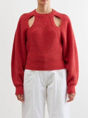 ISABEL MARANT Palma cutout ribbed sweater in red – cut out sweaters – open back jumpers - flipped