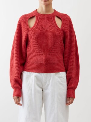 ISABEL MARANT Palma cutout ribbed sweater in red – cut out sweaters – open back jumpers
