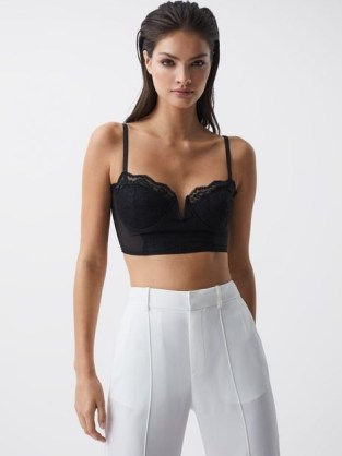 REISS MILLIE LACE CROPPED CORSET BLACK – lingerie inspired crop tops - flipped
