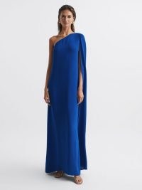 REISS NINA CAPE ONE SHOULDER MAXI DRESS COBALT BLUE ~ elegant asymmetric occasion dresses