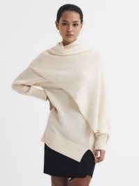 REISS LAYTON SHAWL COLLAR KNITTED TOP CREAM ~ womens chic asymmetric knitwear