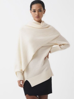 REISS LAYTON SHAWL COLLAR KNITTED TOP CREAM ~ womens chic asymmetric knitwear - flipped