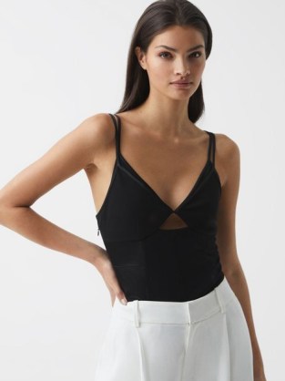 REISS ELLEN MESH CONTRAST STRAPPY CAMI TOP BLACK – cut out camisoles - flipped