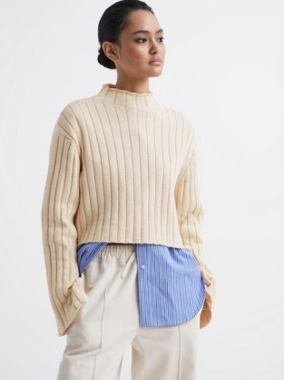 Reiss GABRIELLA FUNNEL NECK CROPPED JUMPER Cream | chic high neck jumpers - flipped