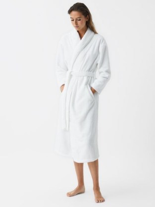 REISS GEORGI FLUFFY BATH ROBE WHITE ~ womens classic belted robes - flipped