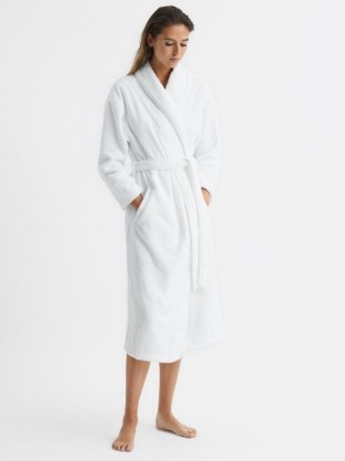 REISS GEORGI FLUFFY BATH ROBE WHITE ~ womens classic belted robes